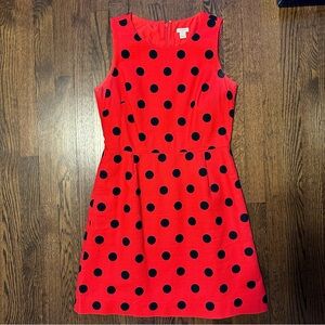 J. Crew Basket weave Short Dress Red With Blue Polka Dots Lined Zip 8